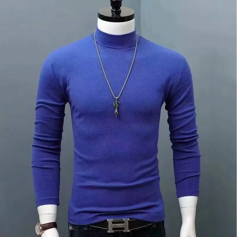 Camiseta de algodón de cuello alto y corte ajustado para hombre