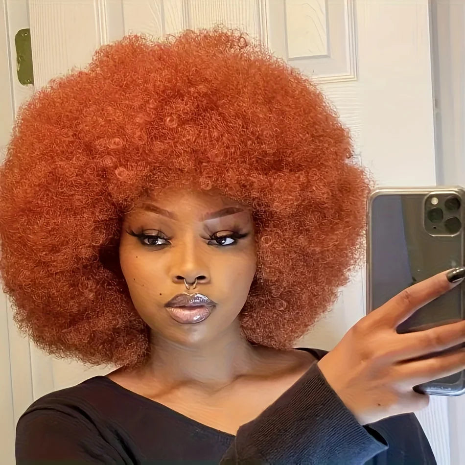 Short Afro Kinky Curly Bob Wig Rose Net Cap For Full Machine Made Wig For Women 150% Density Short Hair Wigs Afro Wig