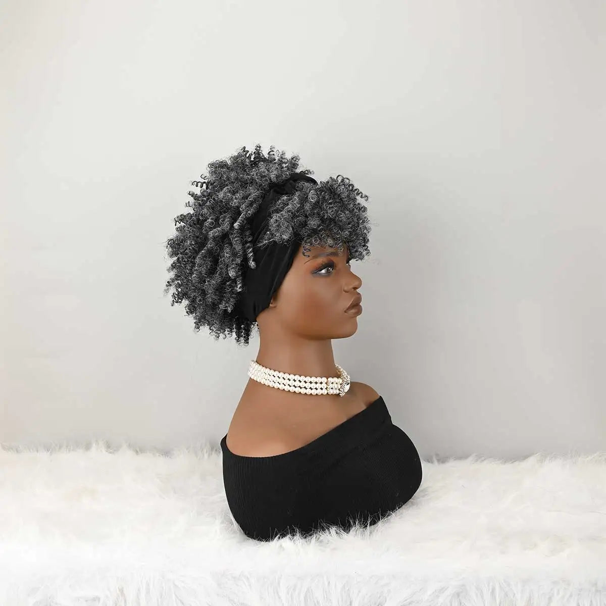 Headband Wig Curly Headband Wig With Bangs For Women Synthetic Afro Curly Hair Wig With Headband Attached Short Kinky Curly Afro High Puff With Bangs Stripes Short Red Curly Wigs with Bangs for Women, Natural Wavy Synthetic W