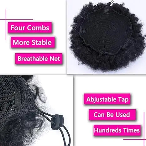 Synthetic 10Inch Big Afro Puff Drawstring Ponytail Extensions for Black Women 4b Kinky Curly Hair Bun Ponytail Wigs Daily Use