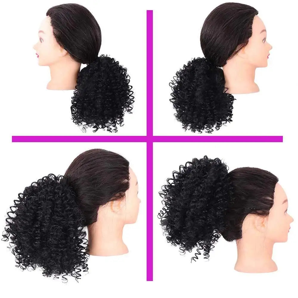 Extensions de cheveux synthétiques queue de cheval Afro Kinky Curly de 10 pouces, extensions de cheveux naturels Remy vierges noires, postiches pour femmes noires