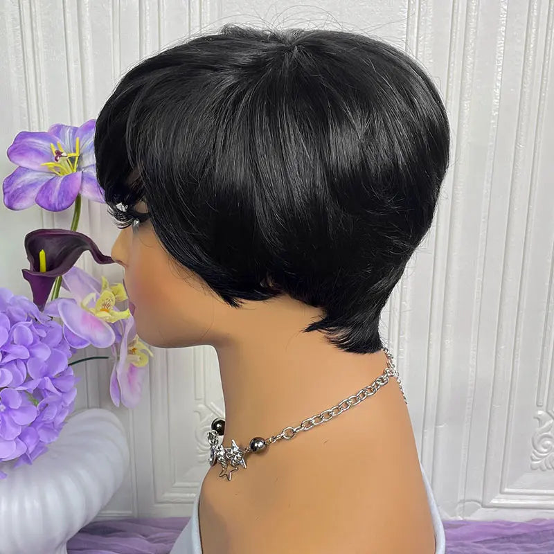 Short Straight Human Hair Wigs Highlight Color Brazilian Remy Hair Pixie Cut Wig Cheap Human Hair Machine Wig For Black Women