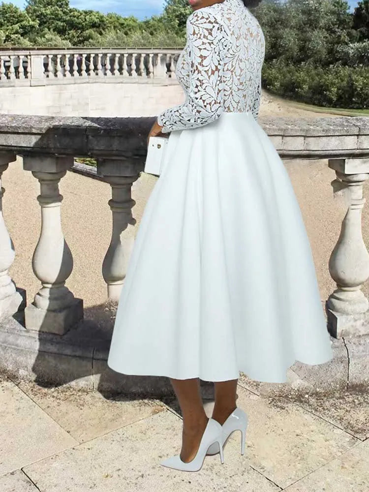 Vestidos elegantes de fiesta para mujer, moda de otoño, encaje, manga larga, vestido transparente, vestido de noche vintage para damas, venta al por mayor, Dropshipping