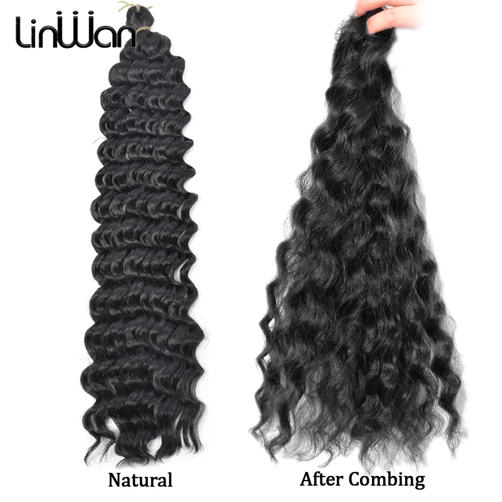 LINWAN Synthetic Curly Hair 24 Inch Water Wave Twist Crochet Braid Hair Ombre Pink  Deep Wave Braiding Hair Extension