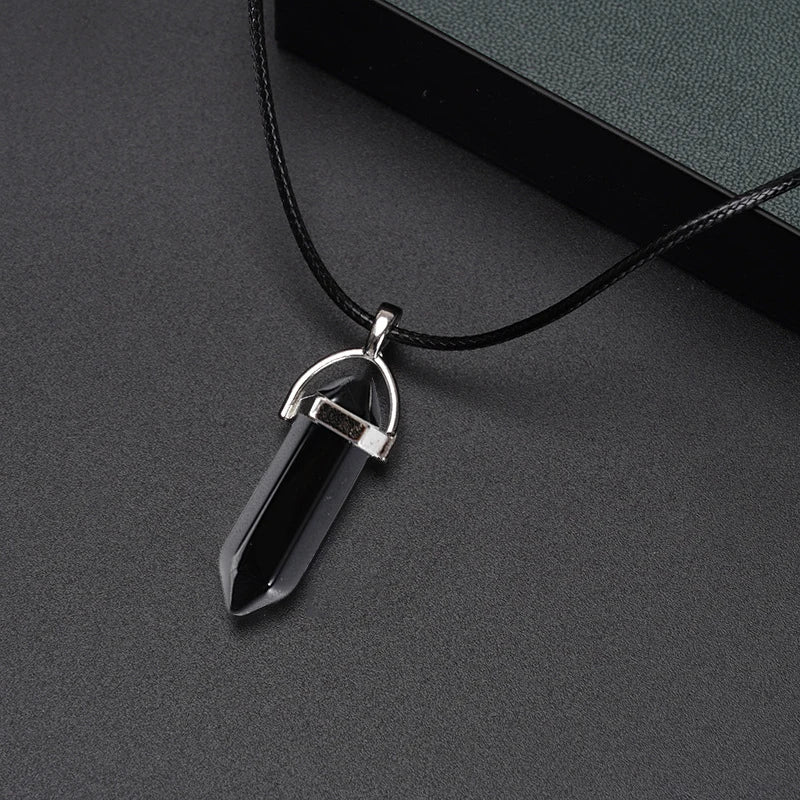 Juego de 2 unidades de collares magnéticos con colgante de corazón y columna hexagonal luminosa, de piedra natural, con colgante geométrico, para parejas, regalos de joyería
