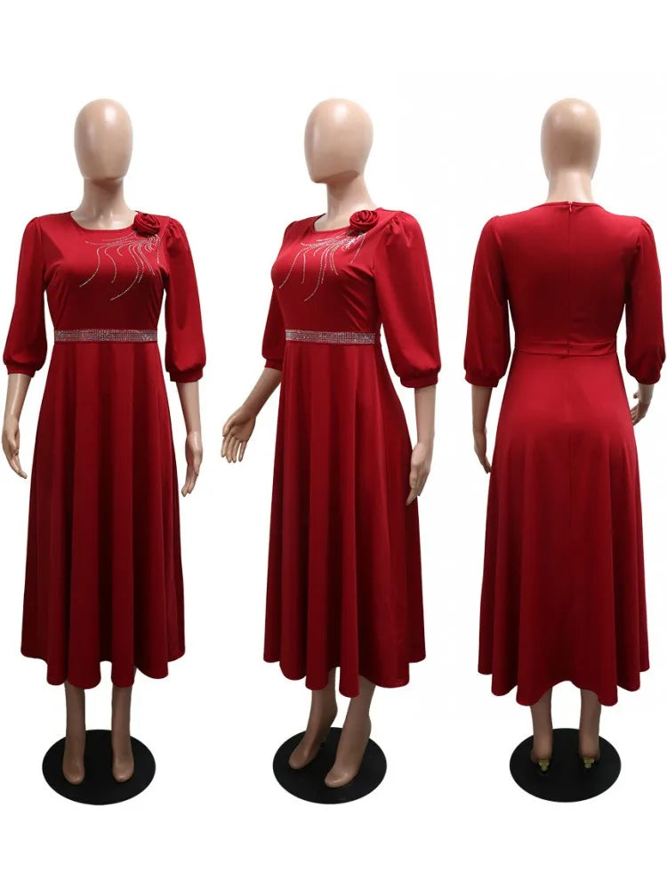 African Dresses for Women Elegant 2025 Dashiki Autumn Summer Midi Dress Ladies Traditional African Clothing S-2XL Ankara Dress
