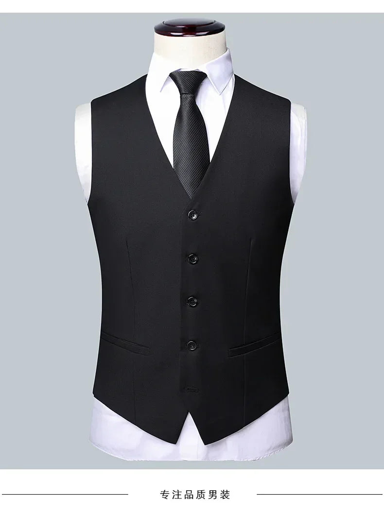 Suit (Blazer+ Vest + Pants) Men's Fashion Business Fit Wedding Professional Casual Single Breasted Gentleman Groom Dress Suit