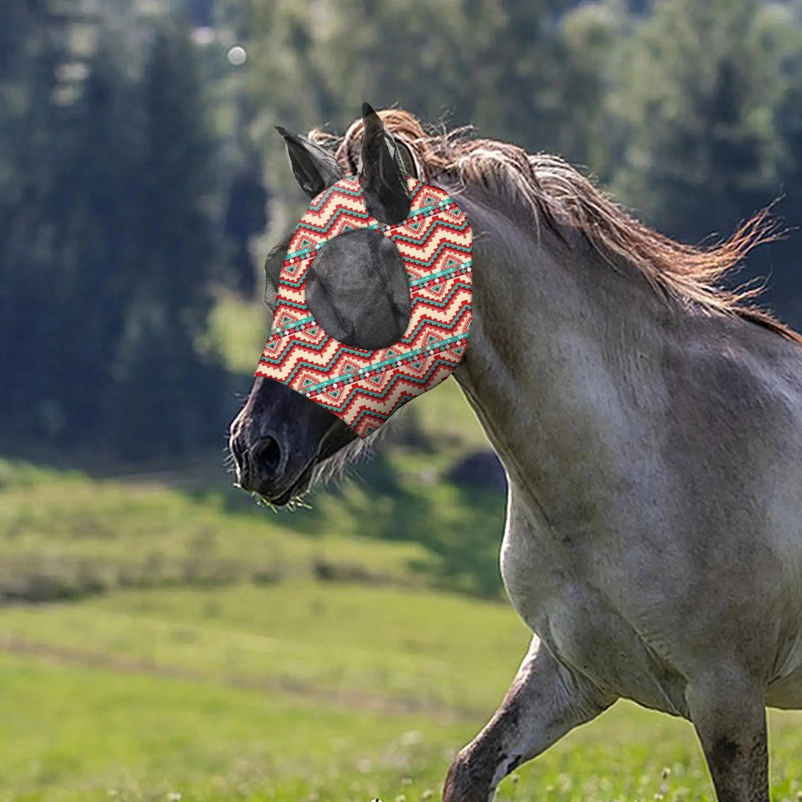 Masque anti-mouches pour chevaux, protection du visage, des oreilles, du nez et des oreilles, pour activités de plein air