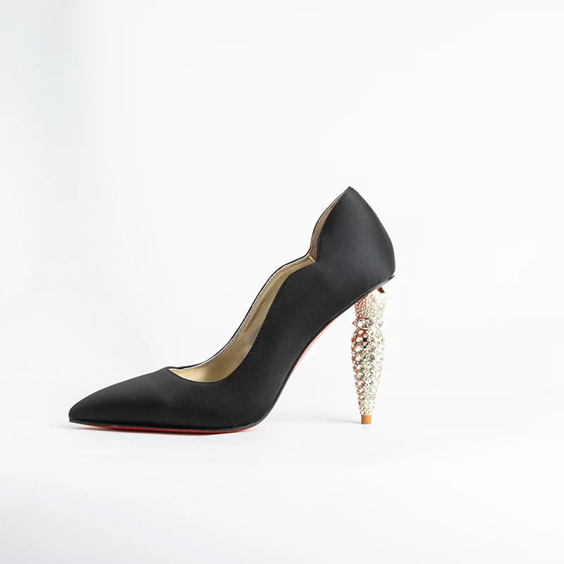 luxury Red Bottom Black Pointed toe Heels for Women Shoes Elegant and Classy Designer Slingback Heels High Quality big Size