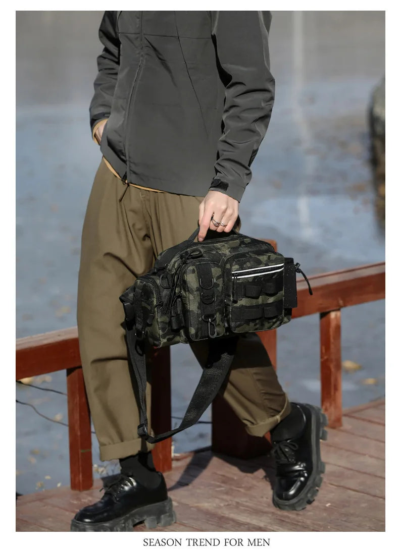 Fishing Tackle Backpack Lure Box Gear Storage Bag Fanny Pack for Men Fly Fishing Backpack with Rod Holder Sling Shoulder Bag