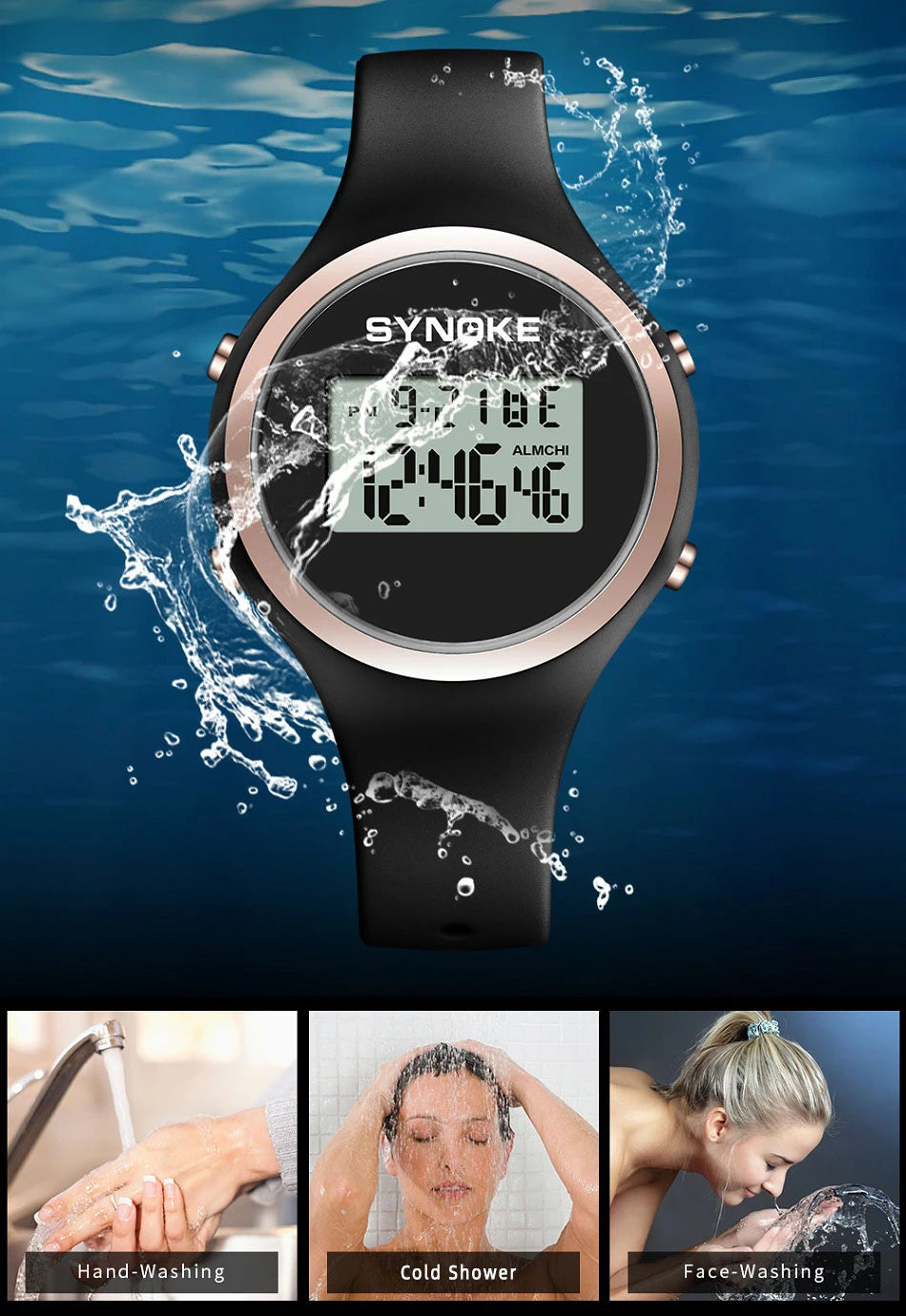 SYNOKE Women's Watch Digital Women Dress 50M Waterproof Stopwatch Sports Luminous Multifunction LED Electronic Wrist Watch Lady