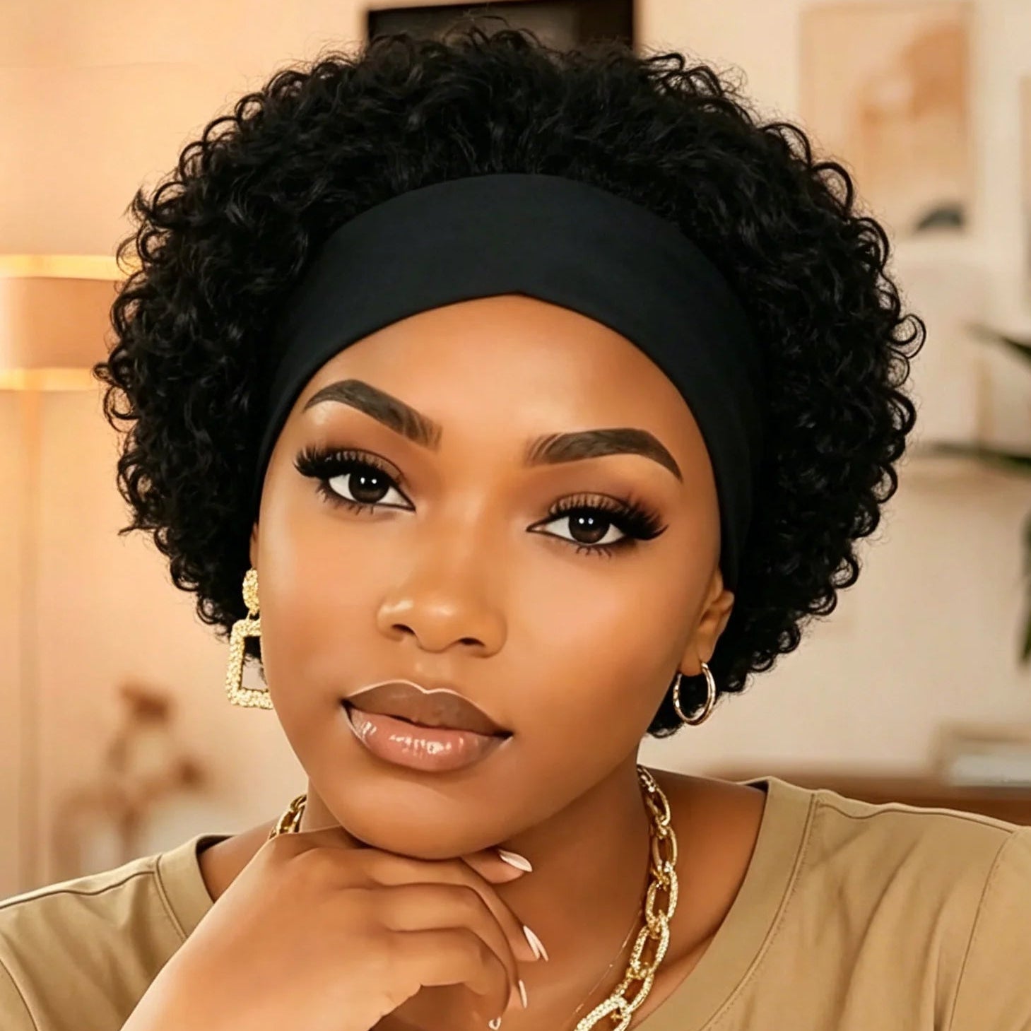 Curly Headband Human Hair Wig