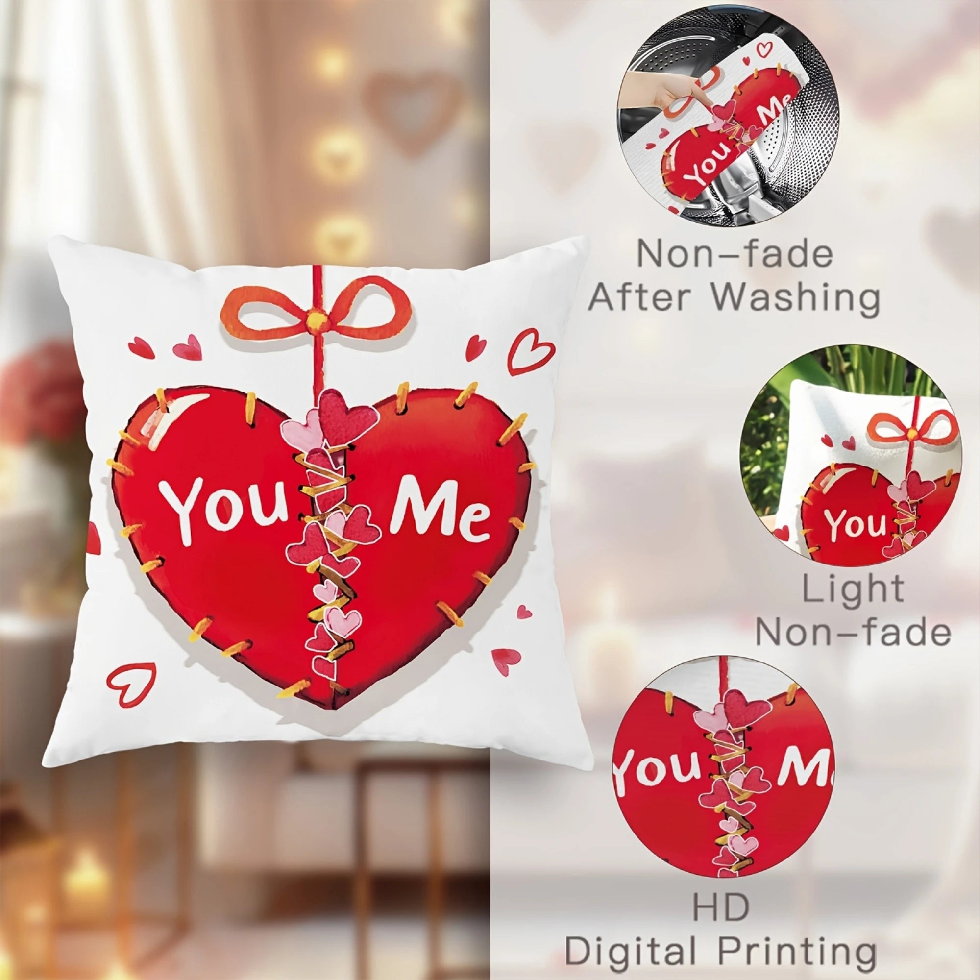 Juego de 4 fundas decorativas para cojines de San Valentín con estampado de corazón, para fiestas y decoración del hogar