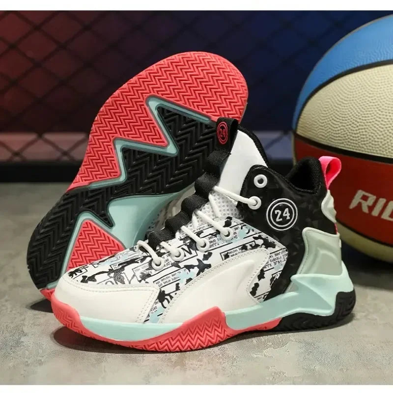 Kids Basketball Shoes Youth High Top Sneakers Boys Girls Lightweight Breathable,Ankle Support Non Slip Toddler Shock Absorption