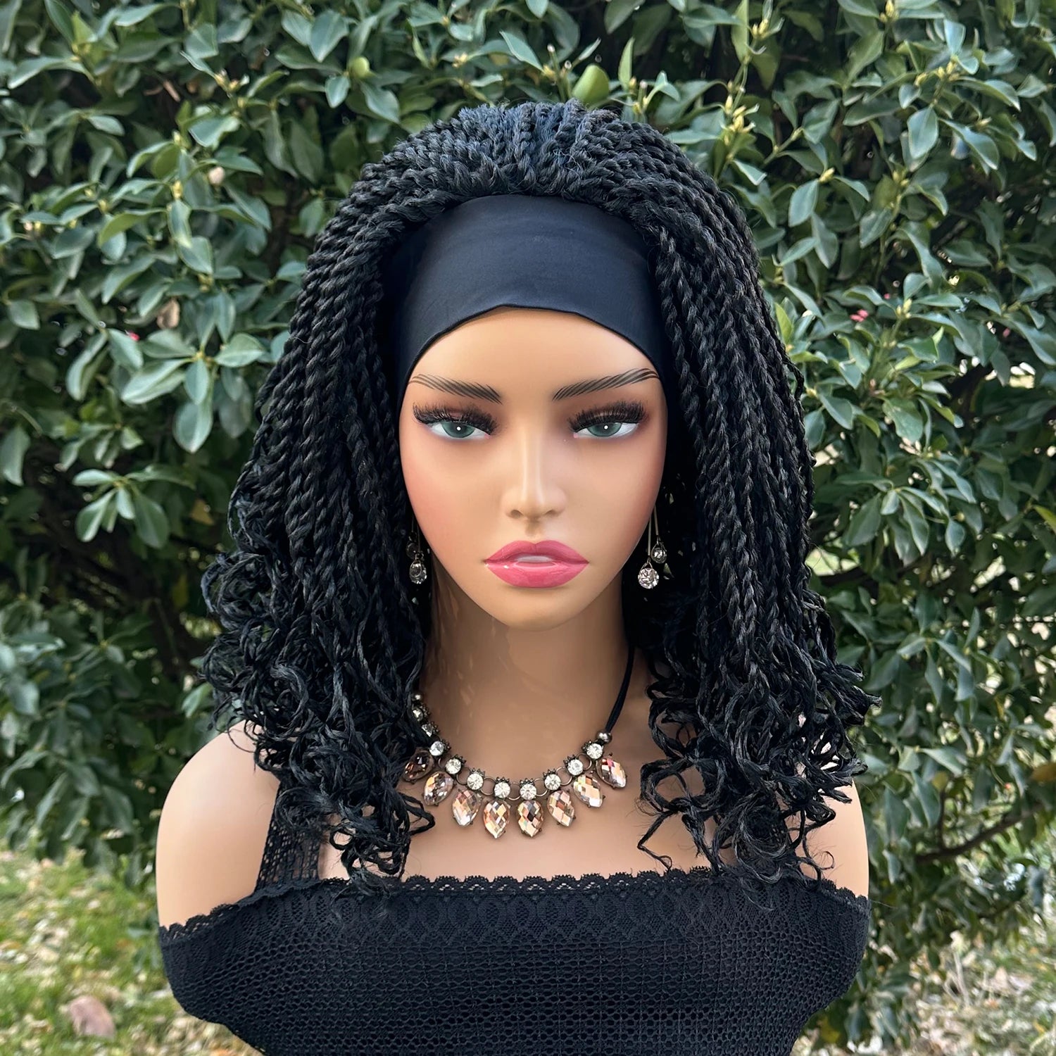 Pelucas de diadema trenzadas de giro corto de 12 pulgadas, peluca trenzada sintética para mujeres negras, extensión de pelucas de cabello trenzado de ganchillo
