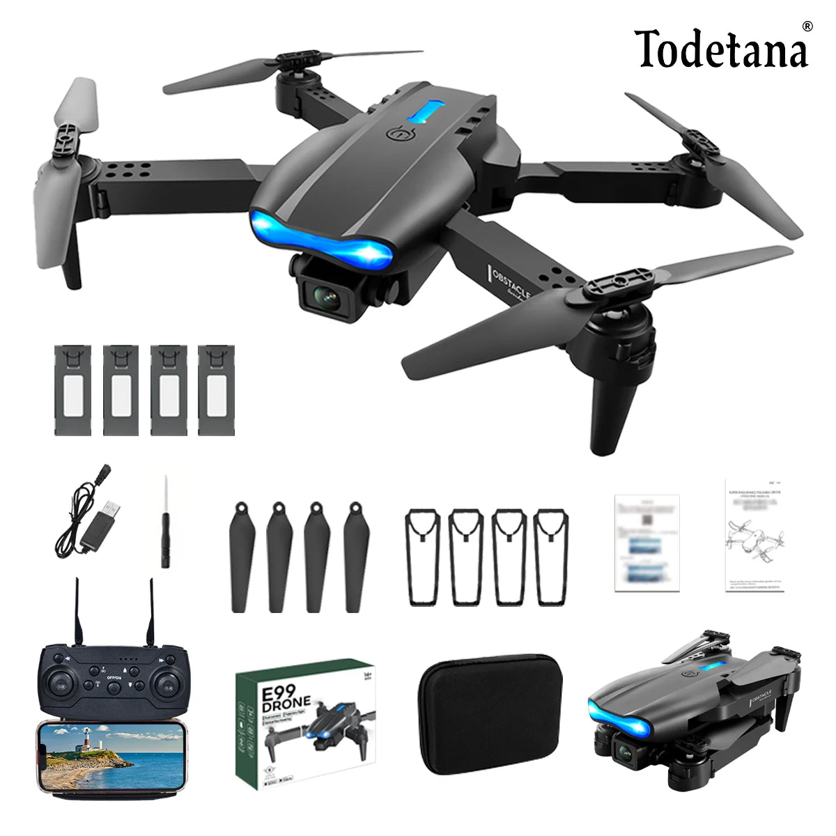 E99 Drone with 4K Wide Angle HD Camera, 360 roll, Mobile APP Control Foldable RC Aerial Quadcopter - Ideal Gift