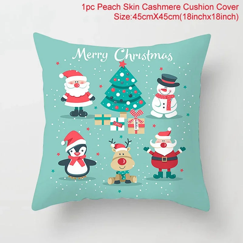 Merry Christmas Cushion Cover Christmas Decorations for Home 2021 Cristmas Ornament Noel Xmas Decor Navidad Happy New Year Gifts