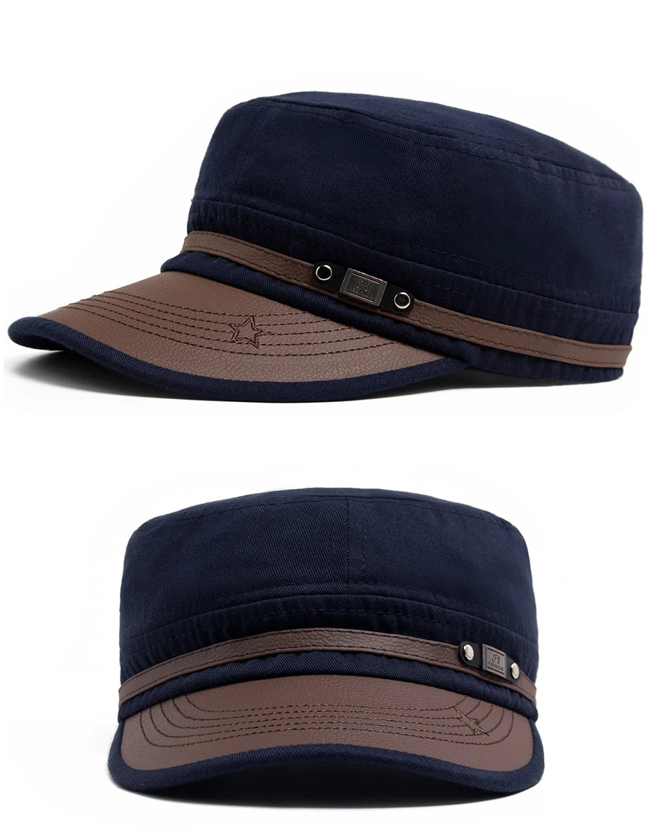 Flat Hat Women Fashion PU Leather Brim Men Baseball Cap Soft Cotton Cloth Casual Visor Trucker Hat Autumn Summer Adjustable