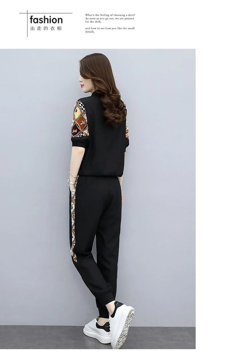 Women's Fashion Pencil Pant Suit New Summer Leisure Clothing Foreign Style Crop Top Two Piece Set Women Leggings Tracksuit
