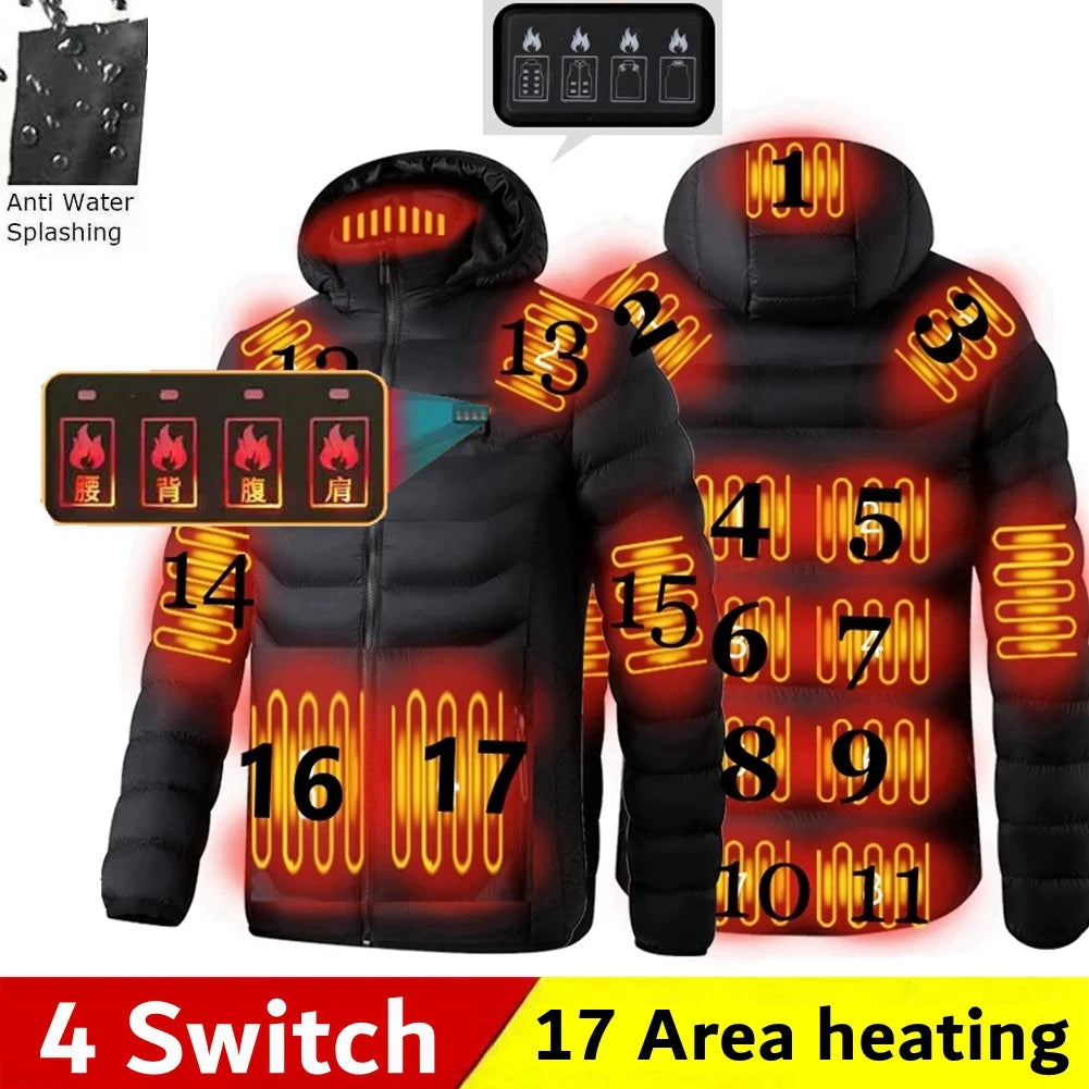 Doudoune chauffante USB pour homme, parka d'hiver pour homme, veste matelassée électrique d'extérieur, manteau thermique chaud Sprots, vêtements veste chauffante