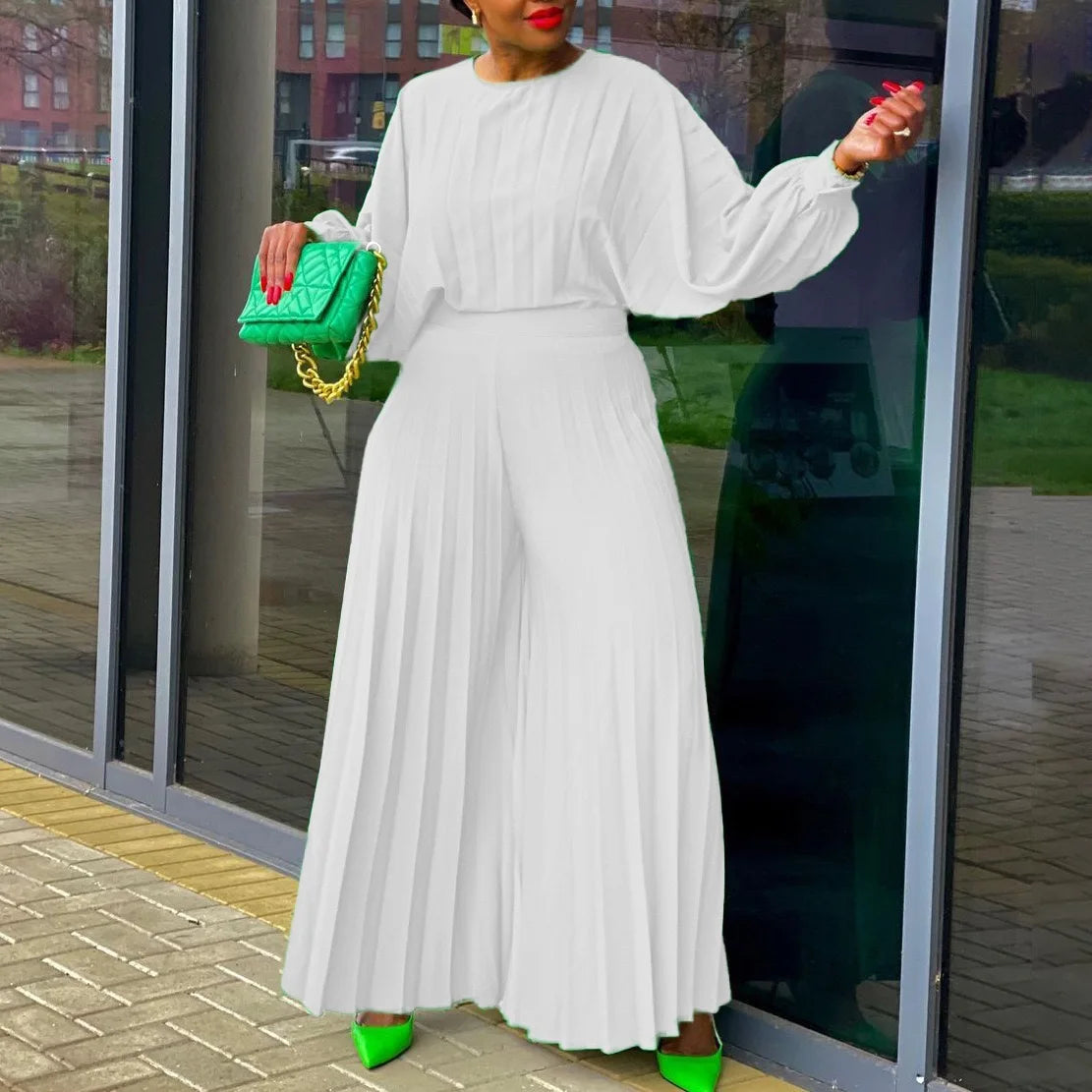 Women 2 Pieces Pants Sets Solid Blouse & Long Trousers Fashion Loose Ladies Daily Wear Outfits Matching Pants Sets Cloth Sets OL