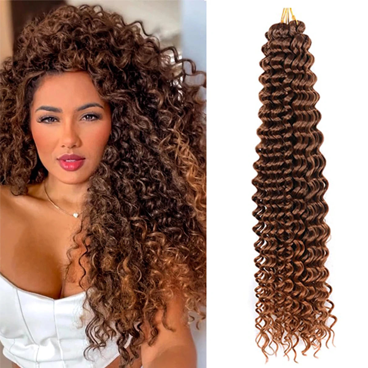 Synthetic 22 Inch Deep Wavy Twist Crochet Hair Synthetic Afro Curly Hair Crochet Braids Ombre Brown Braiding Hair Extensions