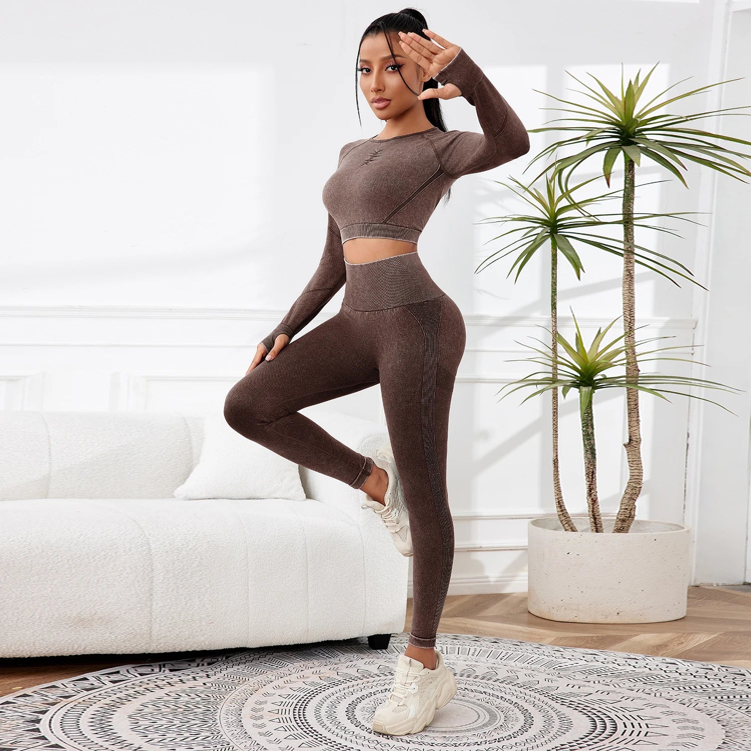 2PCS Sets Women Outfit High Waist Gym Sexy Sport Wash Pants Sets Running Outdoors Skinny