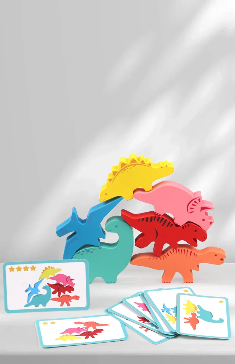 Juguetes de bloques de equilibrio de madera para niños, animales, dinosaurios, juegos de mesa de construcción de apilamiento alto, juguete Montessori de madera para niños, regalo