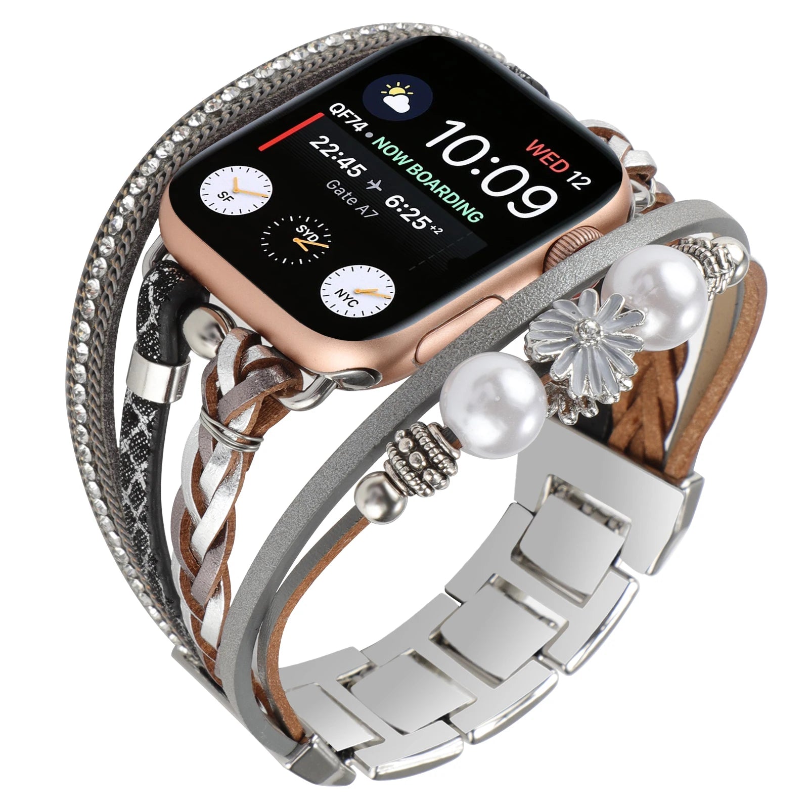 Metal Strap For Apple Watch Band Series876 SE54Ultra Women Jewelry Bracelet Chain IWatch 49mm 45mm 41mm 40mm 38 44mm Peal Wrist