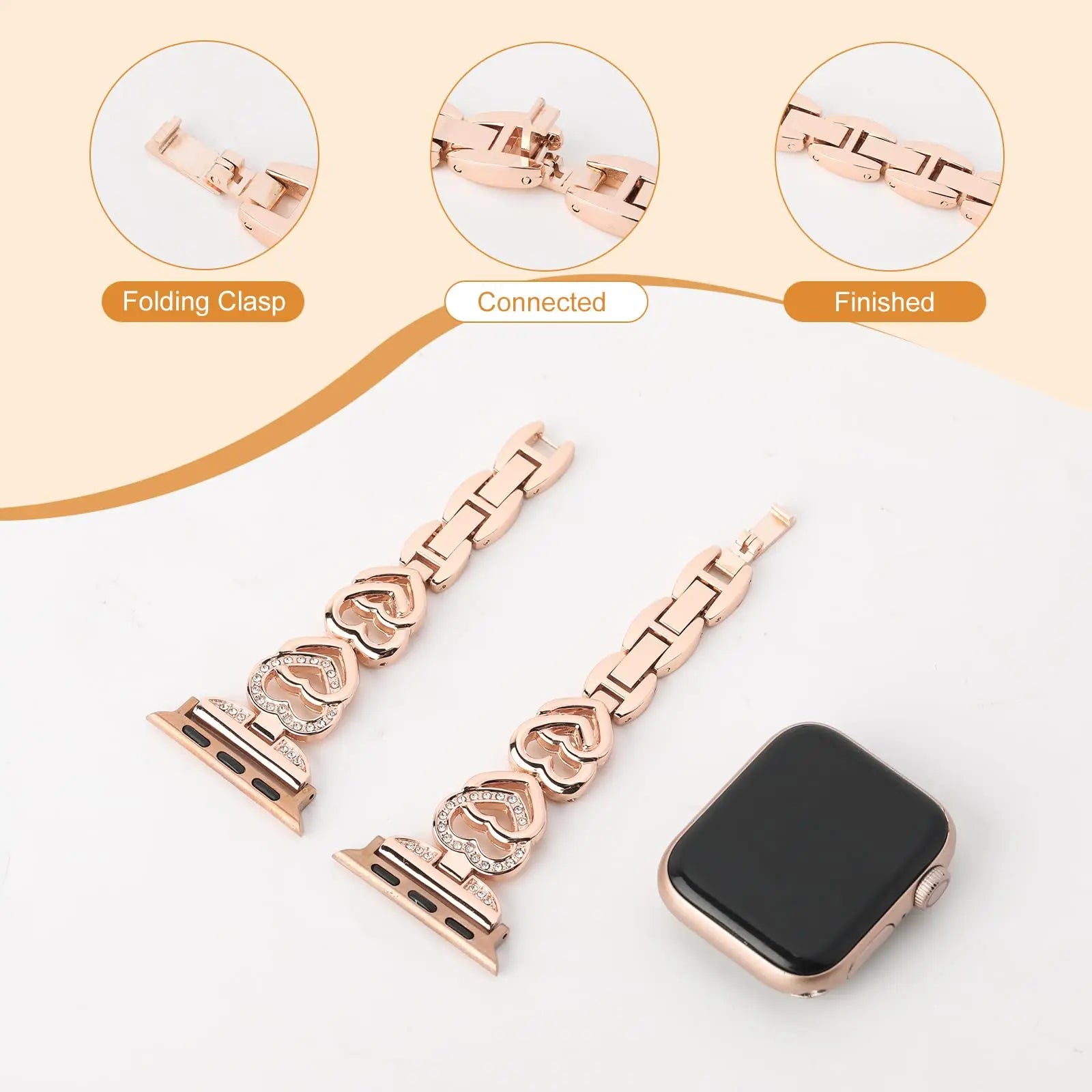 Diamond Heart Strap for Apple Watch band 40mm 44mm 38mm 45mm 41mm 49mm 42mm Metal Bracelet iWatch series se 7 6 3 5 Ultra 2 8 9