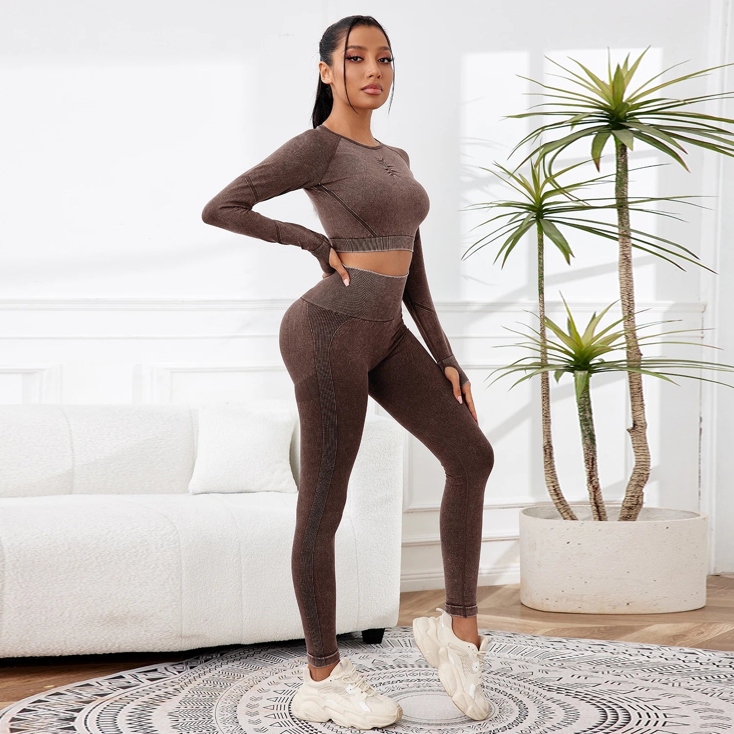 2PCS Sets Women Outfit High Waist Gym Sexy Sport Wash Pants Sets Running Outdoors Skinny