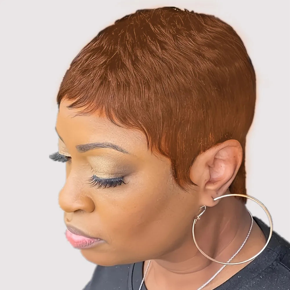 short straight layered human hair wig pixie brown black burgundy color for women daily party use wig pixie cut wig machine made