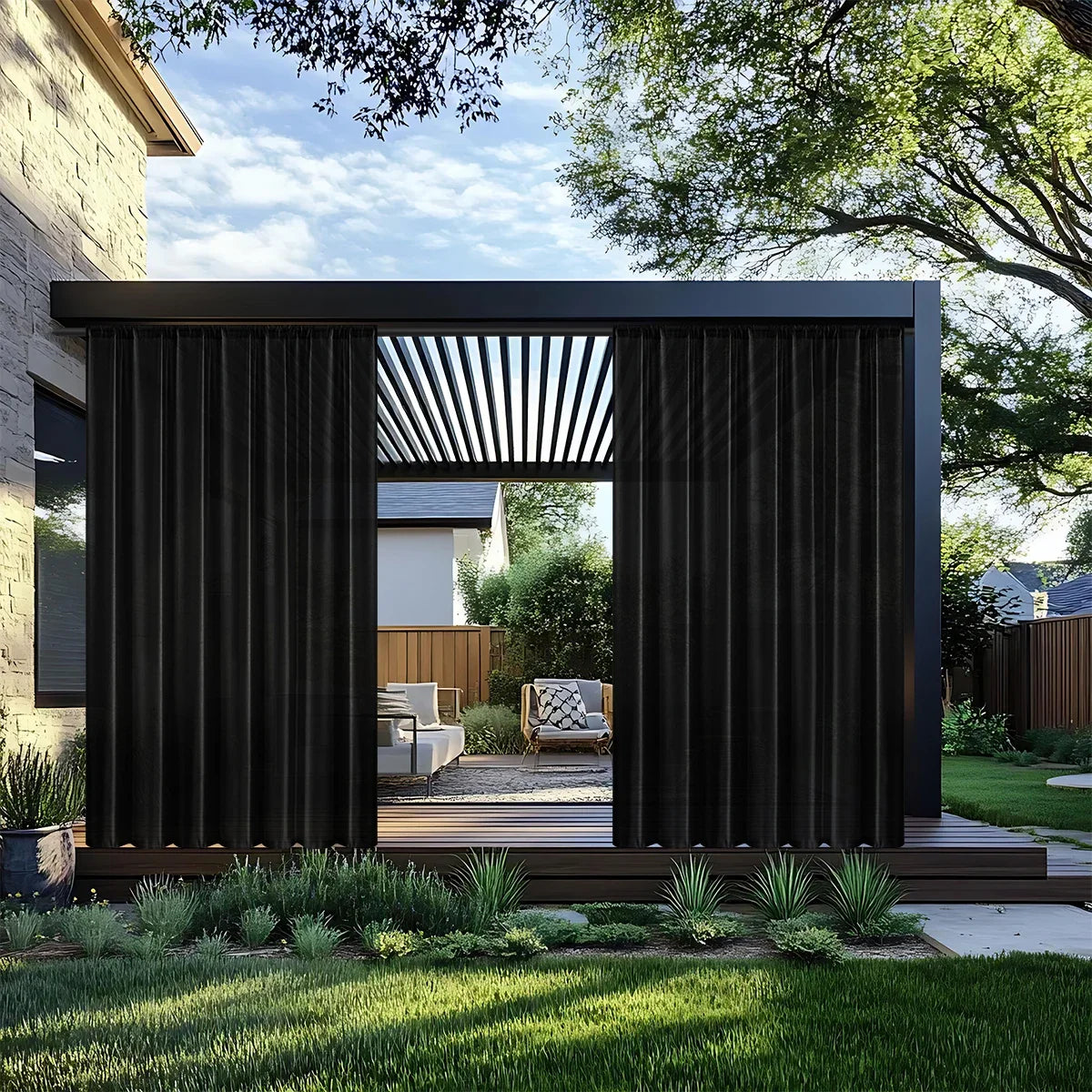 1pc Modern Waterproof Outdoor Curtain,  Solid Window Screen, Sheer Curtains for Terrace Balcony Showcase, Summer Curtains
