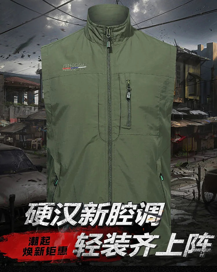 Men's Vest Thin Tooling Loose Quick Drying Outdoor Sports Multi Pocket Stand Collar Camping Fishing Vest Summer жилетка мужская