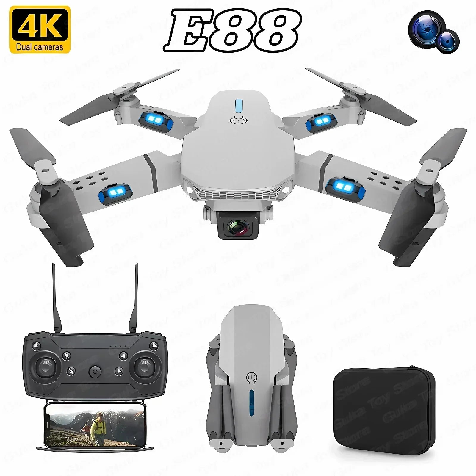 E88 pro RC Drone WIFI FPV with HD 4K Camera Wide Angle View Height Hold Function Foldable Quadcopter Helicopter Toy Gift
