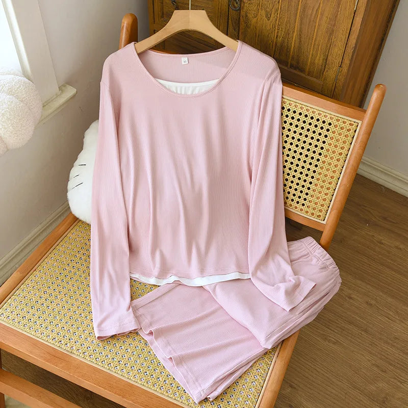 Women's Pajamas Set Two Piece Sleepwear Combed Cotton Pyjamas New Spring Autumn Long Sleeve Night Suits For Woman Nightwear
