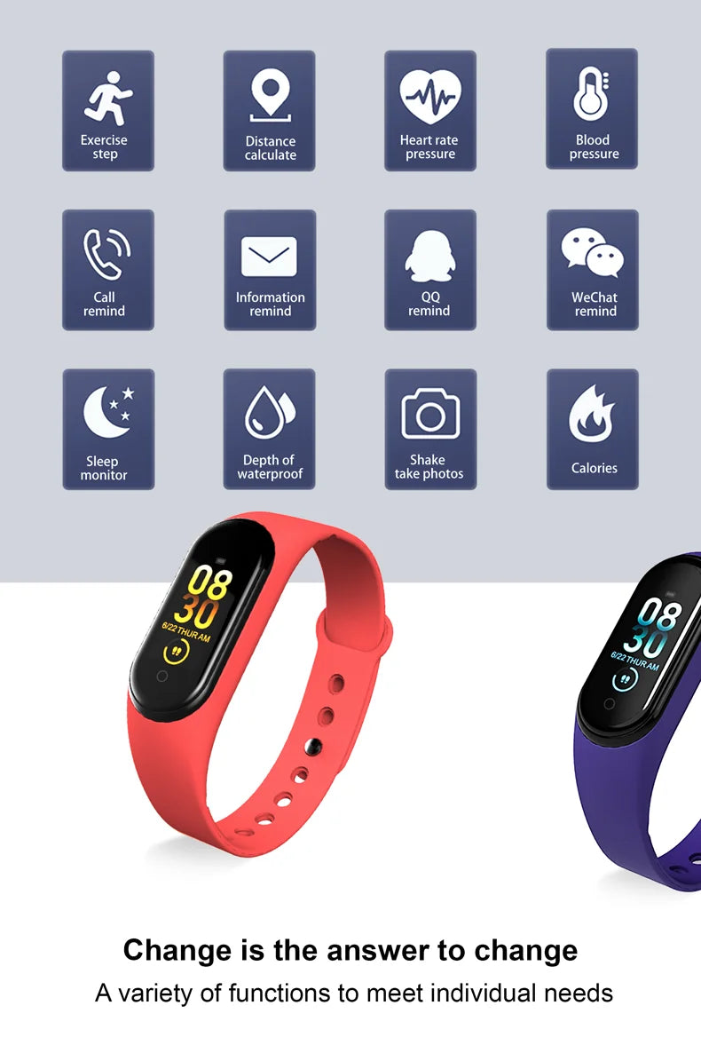 Smart Watch Wristband Waterproof Watch Blood Pressure Heart Rate Monitor Fitness Tracker Sport Smart Bracelet Electric Clock