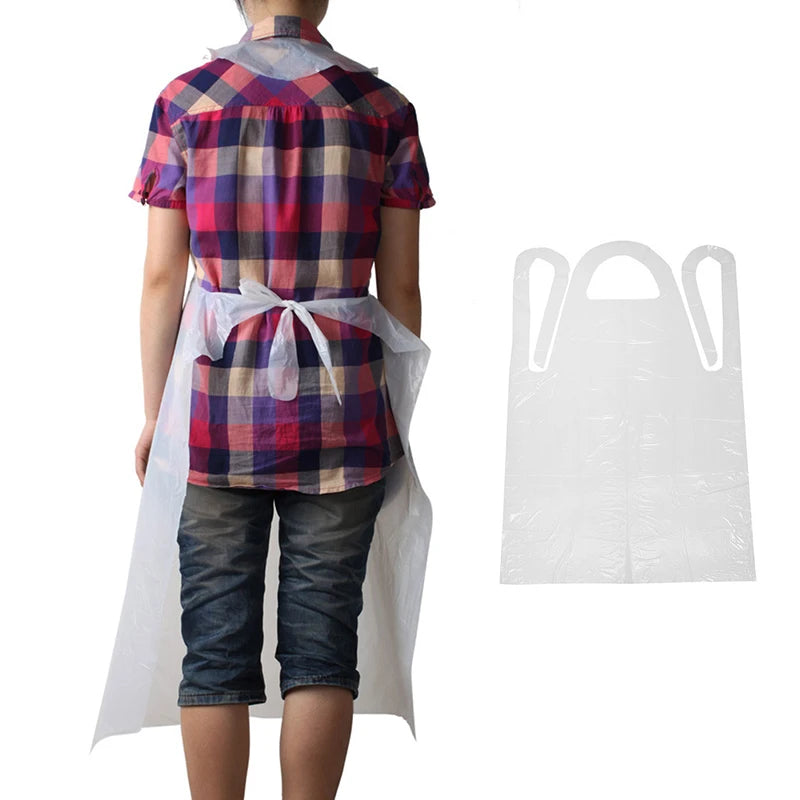 10PCS Disposable Kitchen Aprons Plastic Waterproof Apron Individually Packing Gowns For Men Women Kitchen Protection Accessories