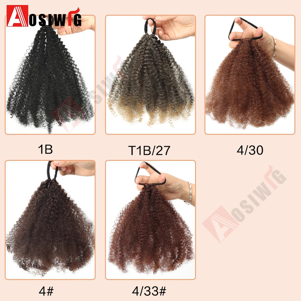 Elastic Rubber Band Ponytail Extended by 10 inches Short African Curly Ponytail African Women Fluffy Ponytail Synthetic Wig