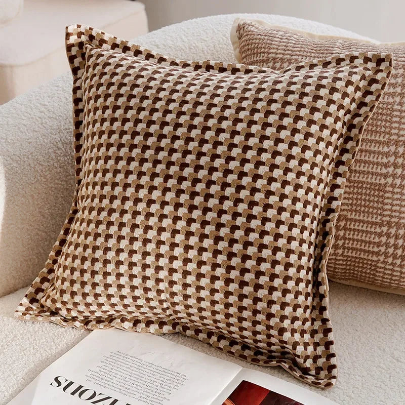 Pillow Cover in Cream Color, Retro Style, Brown French Sofa Waist Cushion Cover 45x45cm Pillowcase
