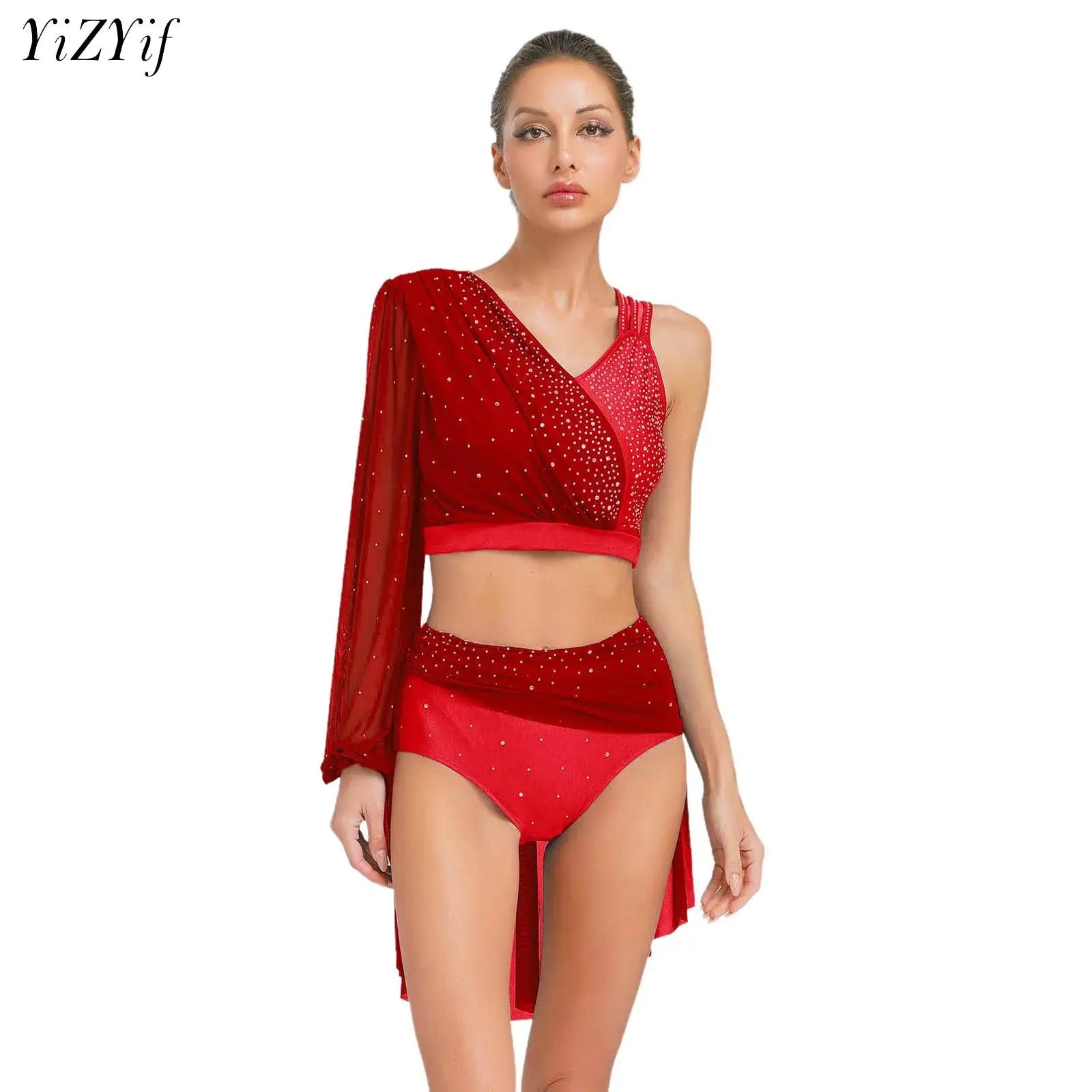 Modern Ballet Dance Set for Women Mesh Top with Skirted Briefs 2 Piece Lyrical Outfits Ballerina Girls Stage Performance Costume
