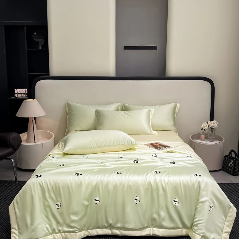 Princess Summer Quilt Korean Soft  Washed Silk Full Embroidery Tencel Cool Quilt  Women Girl For Summer Comforter Bedding