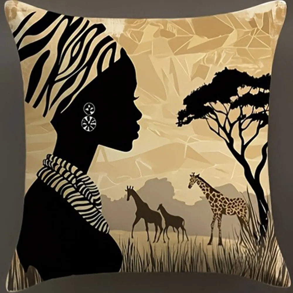 African - style Figure PillowcasesBedroom Living Room Sofa Home Decor Polyester Cushion Cover with Zipper