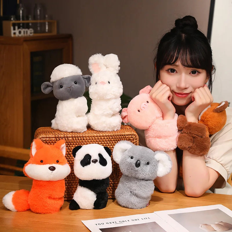 Creative Stuffed Animals Raccoon Fox Husky Cat Monkey Papa Circle Toy Wrapped Around Arm Doll Toys For Kids Birthday Gift