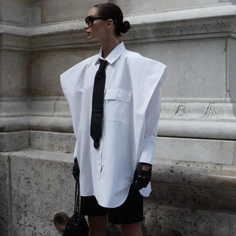 Fashion White Woman Blouse  New Elegant Lapel Long Sleeve Shirt Blusa Streetwear Chic Pocket Blusa Top Female Clothing