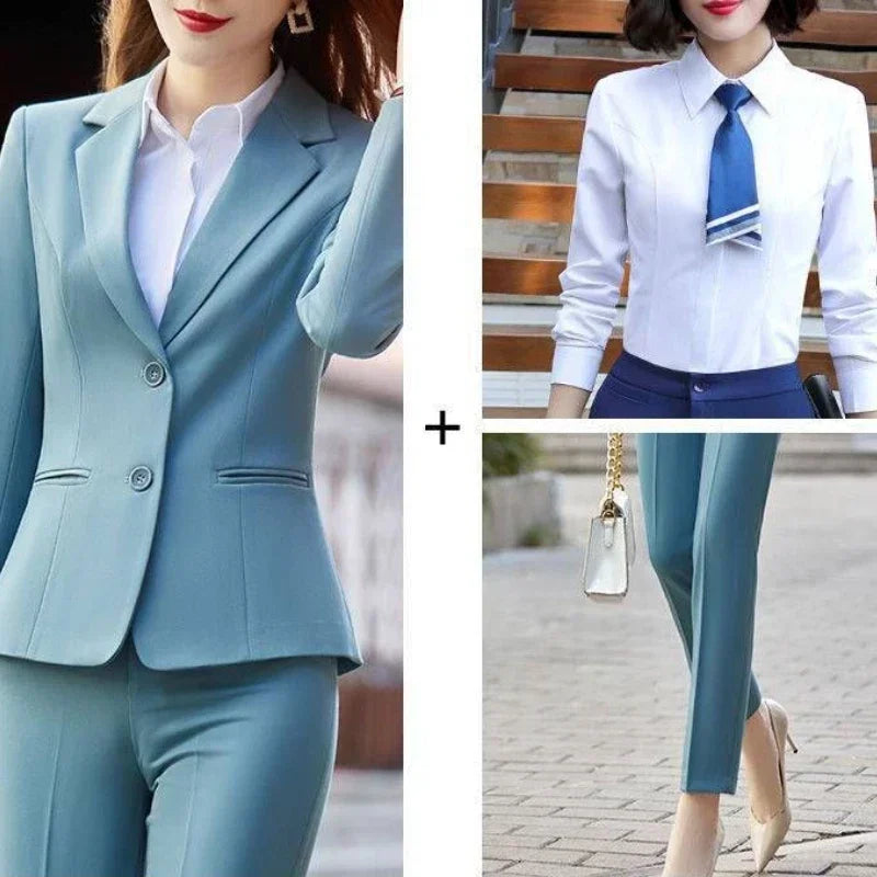 Professional Womens 2 Pant Sets Trouser Suit Baggy Khaki Business Wear To Work Two Piece Set Pants for Women Blazer and Outfit D