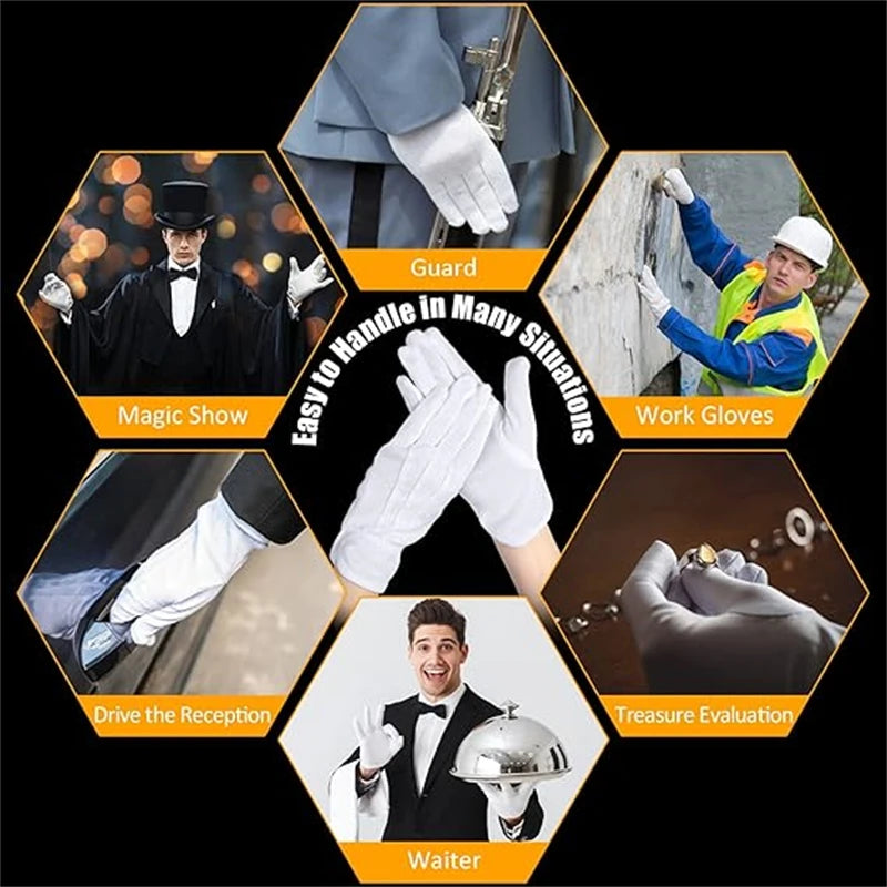 2/5Pairs White Work Gloves for Men Women Non Slip Dots Gloves Cotton Gloves for Costume Guard Tuxedo Formal Jewelry Inspection