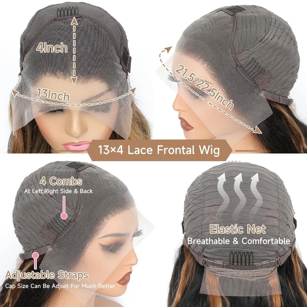 250 Density P1B30 Highlight Ombre Human Hair Wig 13x6 Transparent Lace Front Wig Colored Body Wave Black Brown For Women 38 Inch