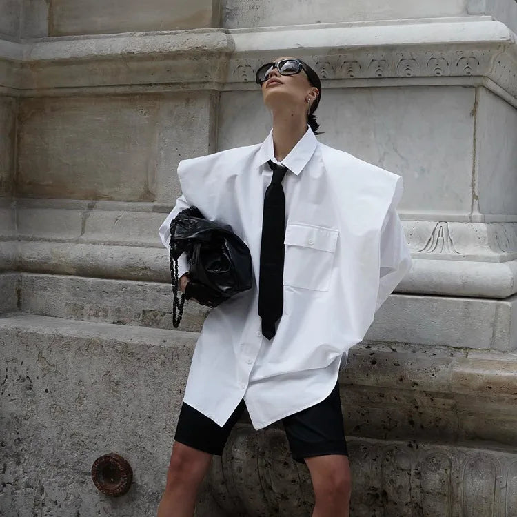 Fashion White Woman Blouse  New Elegant Lapel Long Sleeve Shirt Blusa Streetwear Chic Pocket Blusa Top Female Clothing