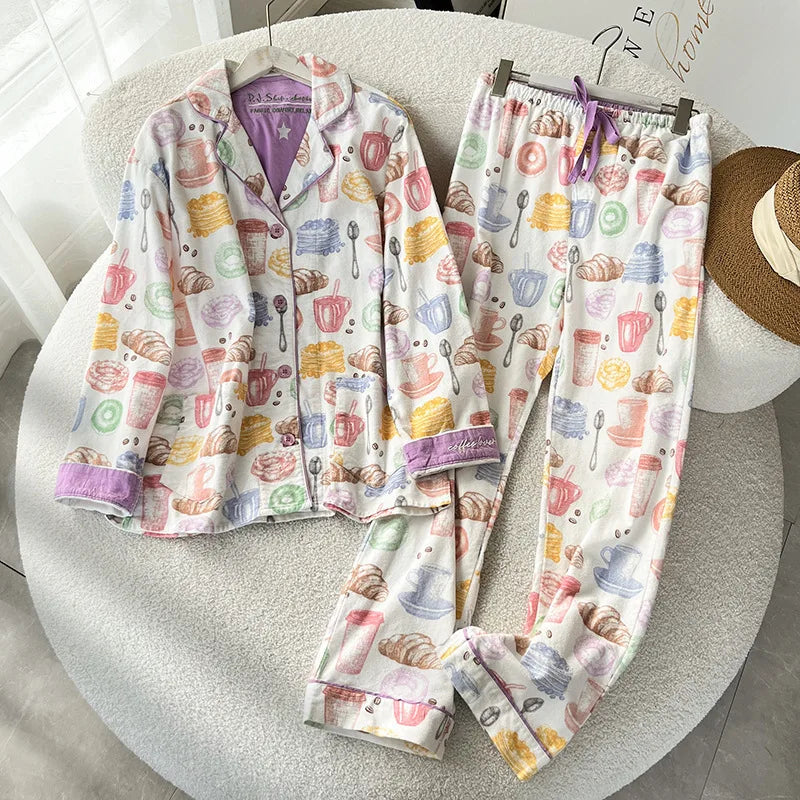 2 Piece Set Pajamas for Women Pj Sets Women 2 Piece Set Outfits 100% Cotton Pajamas for Women Loungwear Set Loose Sleep Homewear